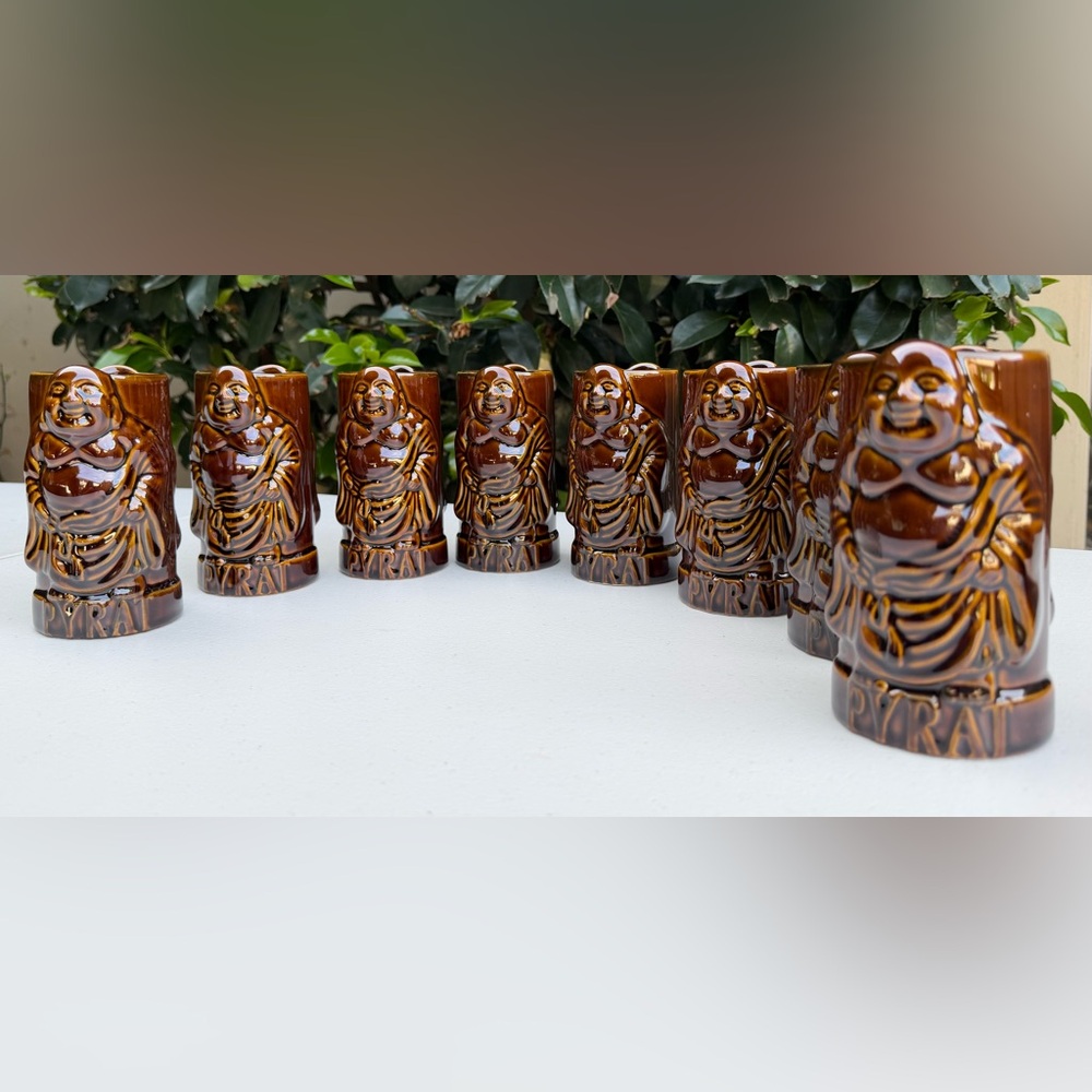 Pyrat Rum Buddha Tiki Mug Set of 8 Ceramic Tumblers 5.5” Excellent Condition - Picture 1 of 7